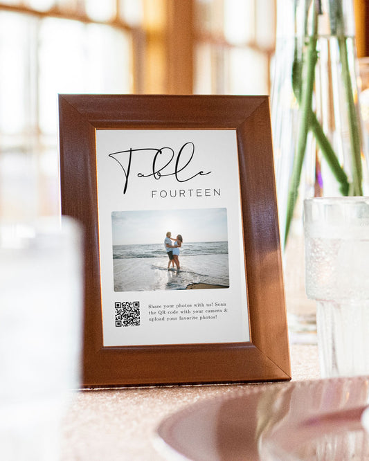 Fun Wedding Guest Photo Collection QR Code Sign with Table Number