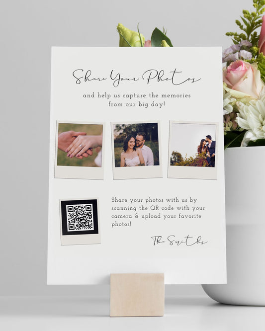 Personalized Wedding Guest Photo Collection QR Code Sign - Share Your Photos