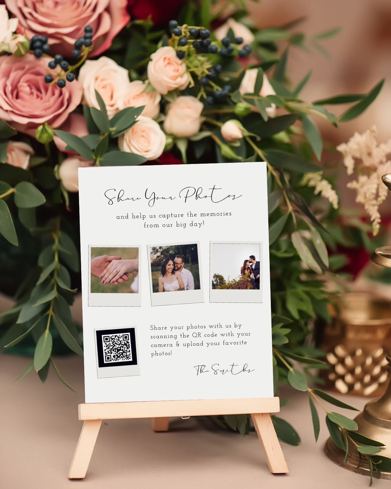 Personalized Wedding Guest Photo Collection QR Code Sign - Share Your Photos