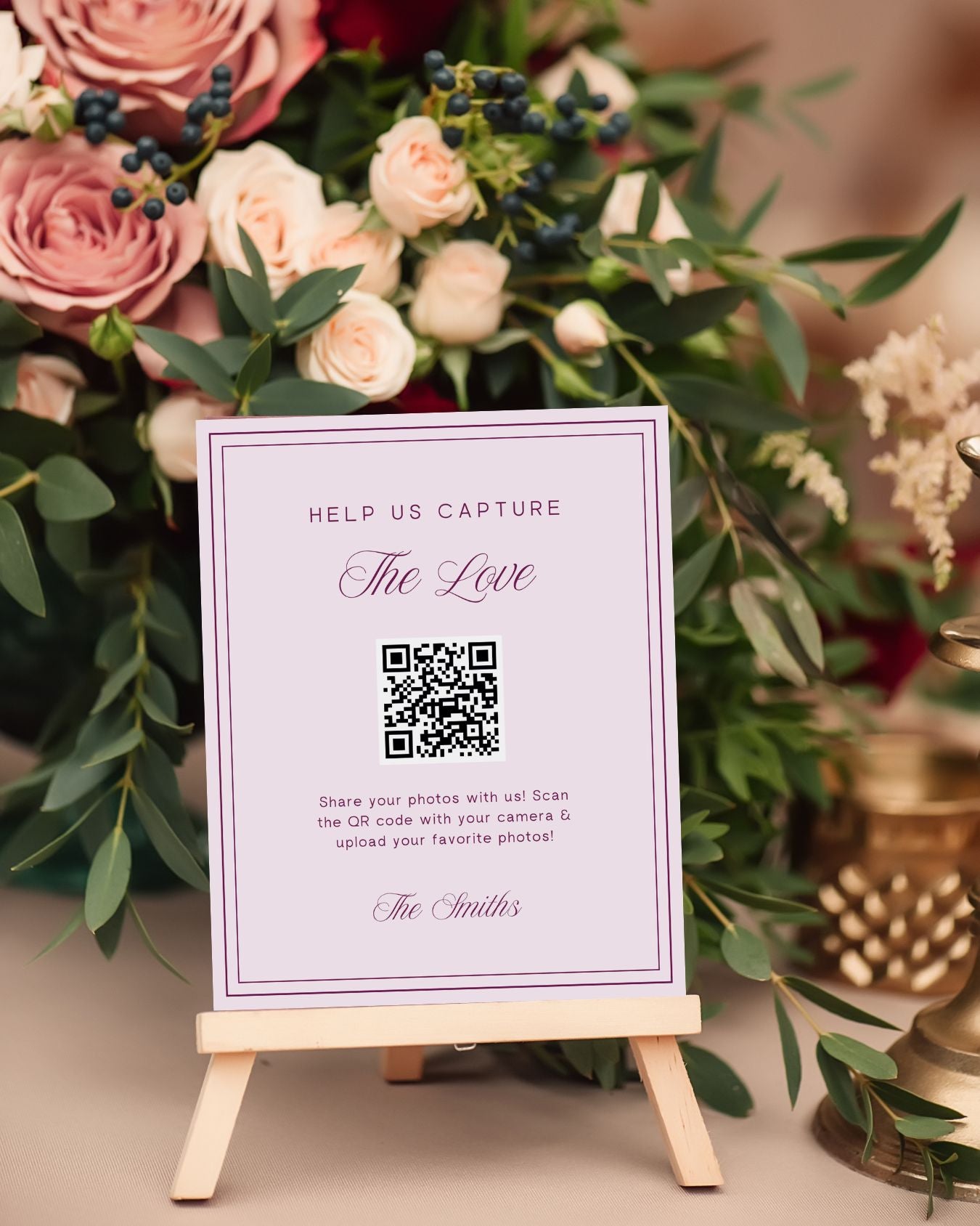 Elegant QR Code Wedding Sign for Photo Uploads - Capture the Love