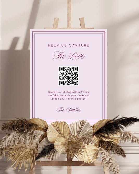 Elegant QR Code Wedding Sign for Photo Uploads - Capture the Love