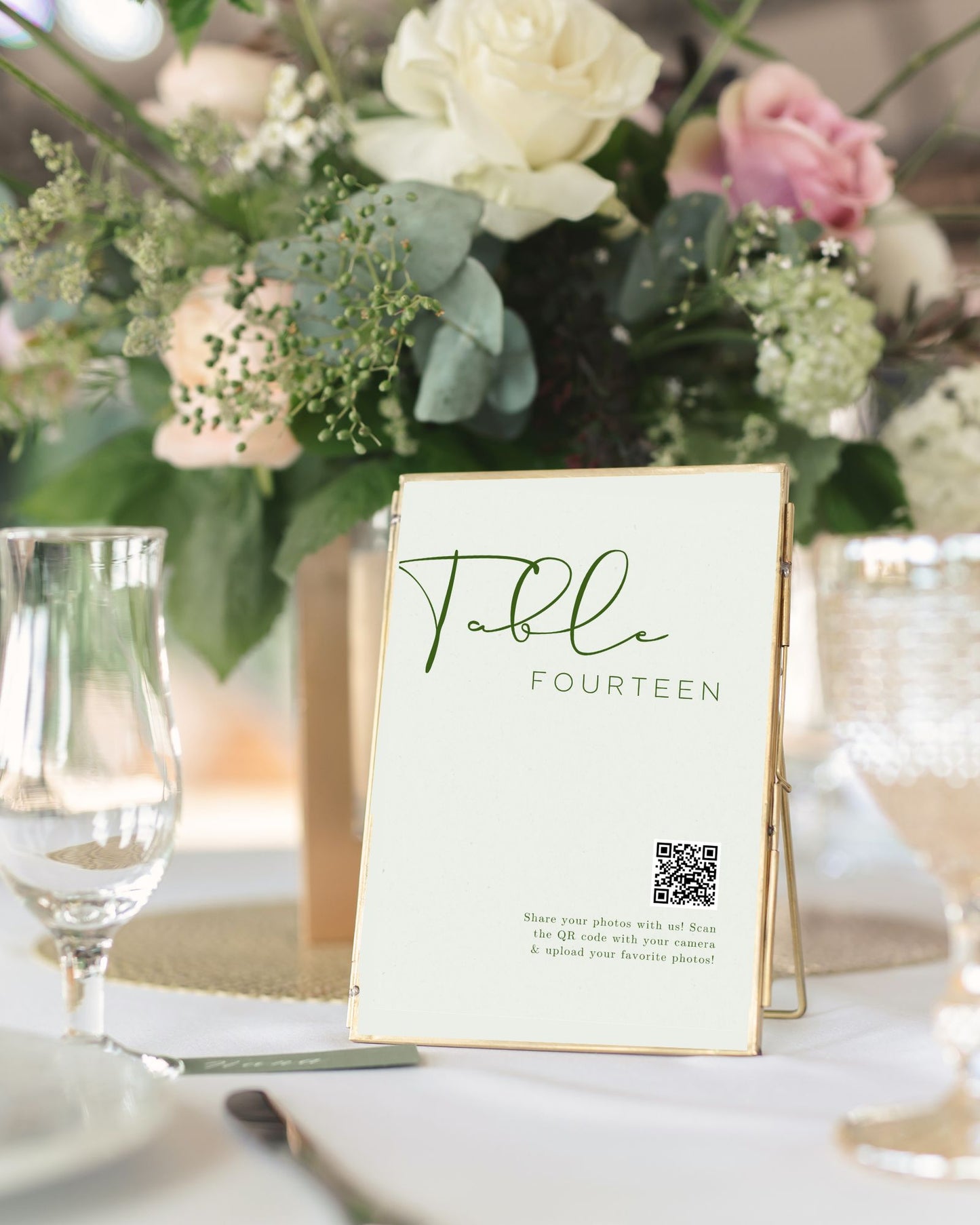 Timeless Wedding Guest Photo Collection QR Code Sign with Table Number