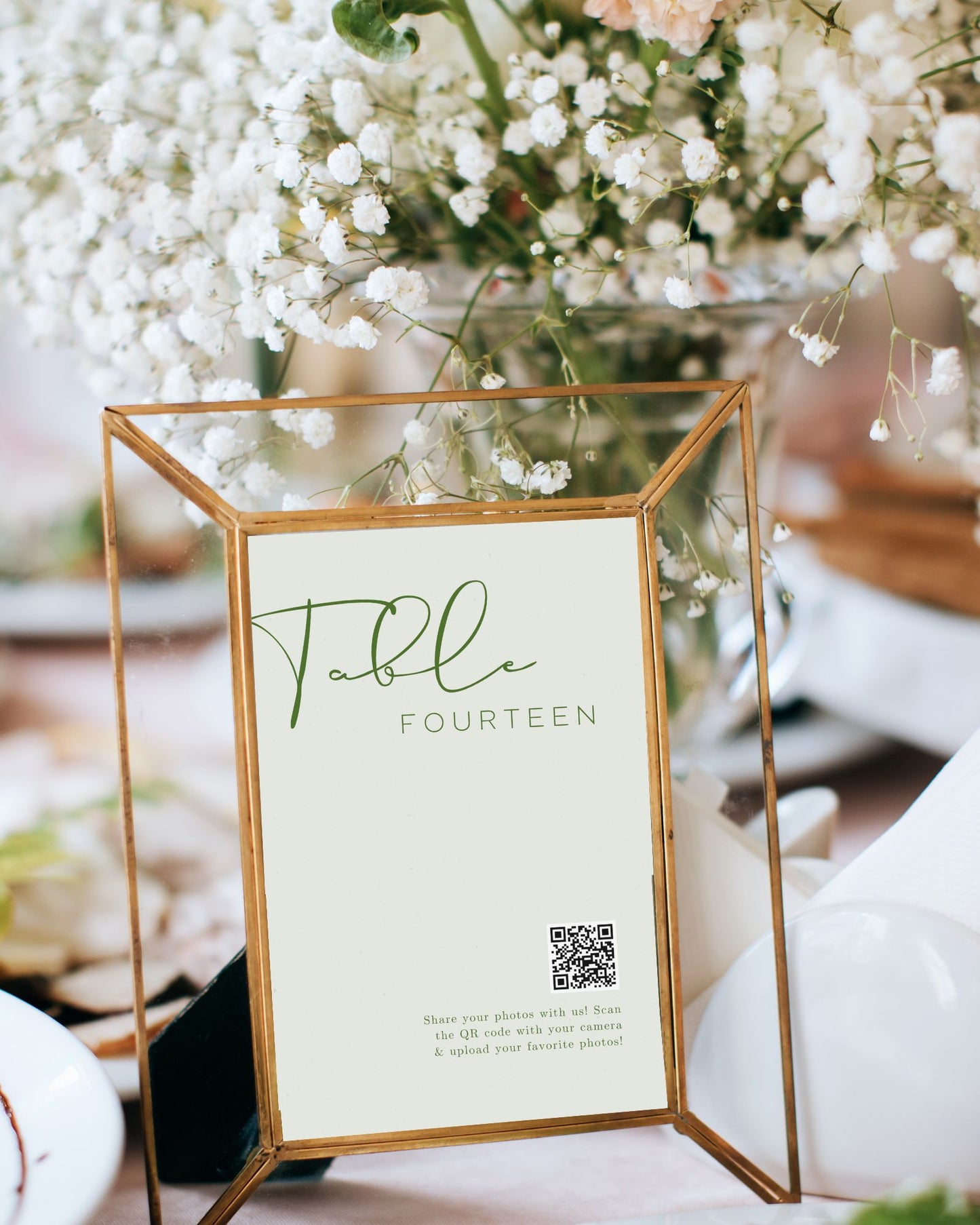 Timeless Wedding Guest Photo Collection QR Code Sign with Table Number