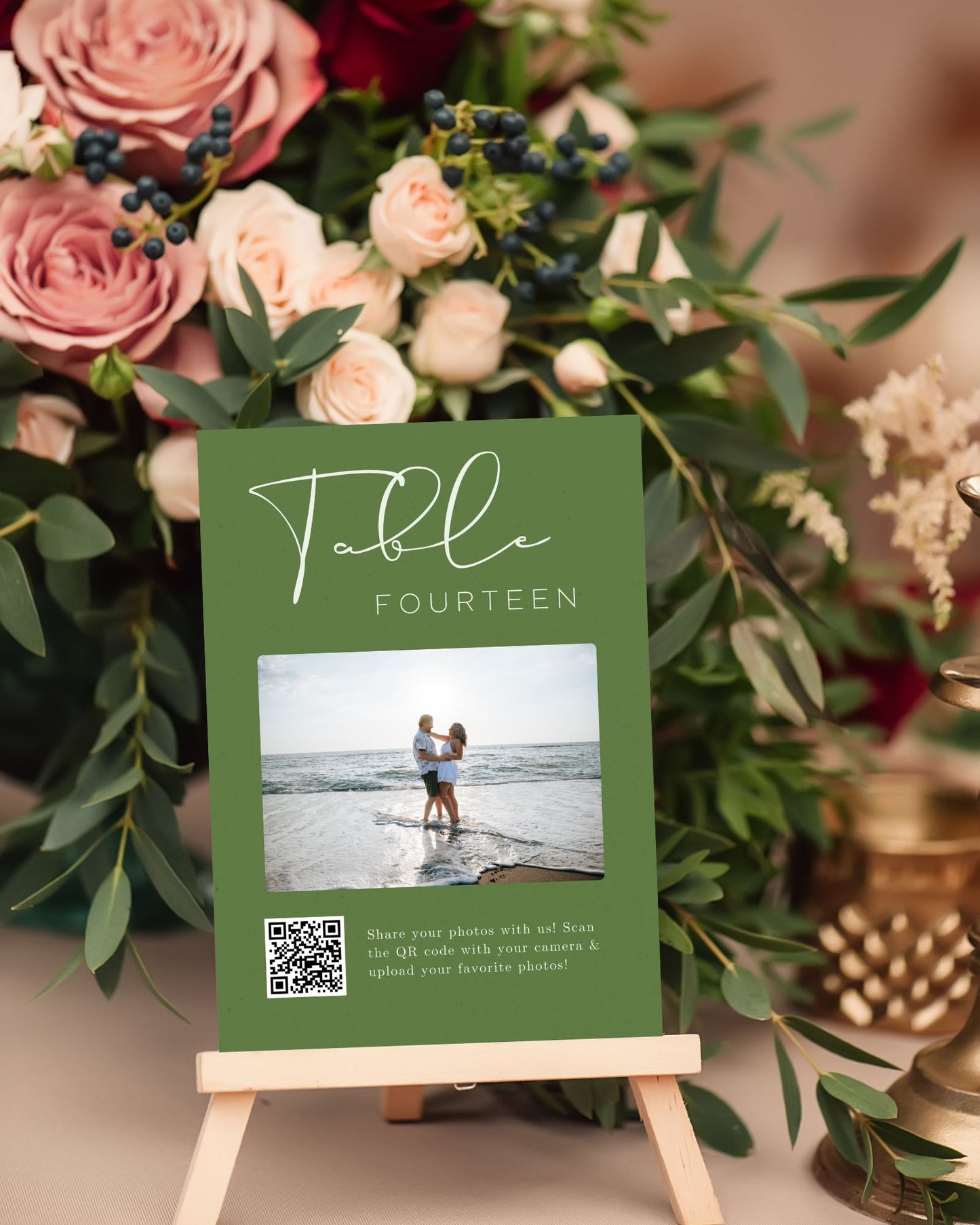 Modern Wedding Photo QR Code Sign with Table Number