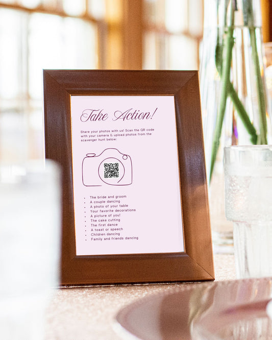 Snap & Share: Wedding Photo Scavenger Hunt QR Code Sign