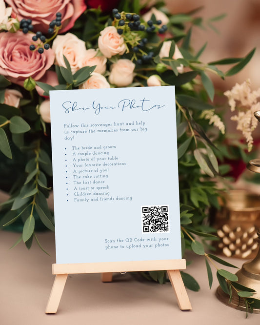 Love & Laughter: Wedding Photo Scavenger Hunt QR Code Sign