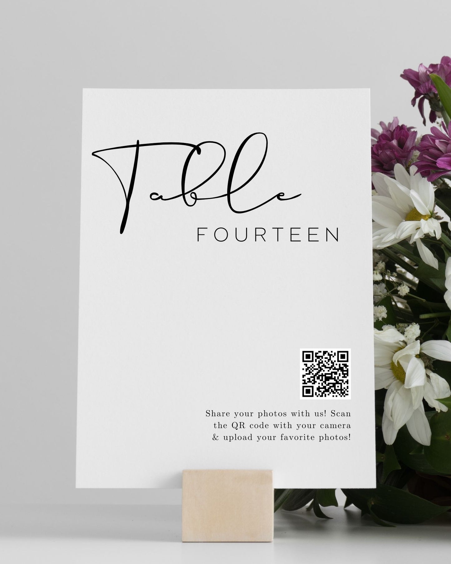 Stylish Guest Photo Submission QR Code Sign with Table Number