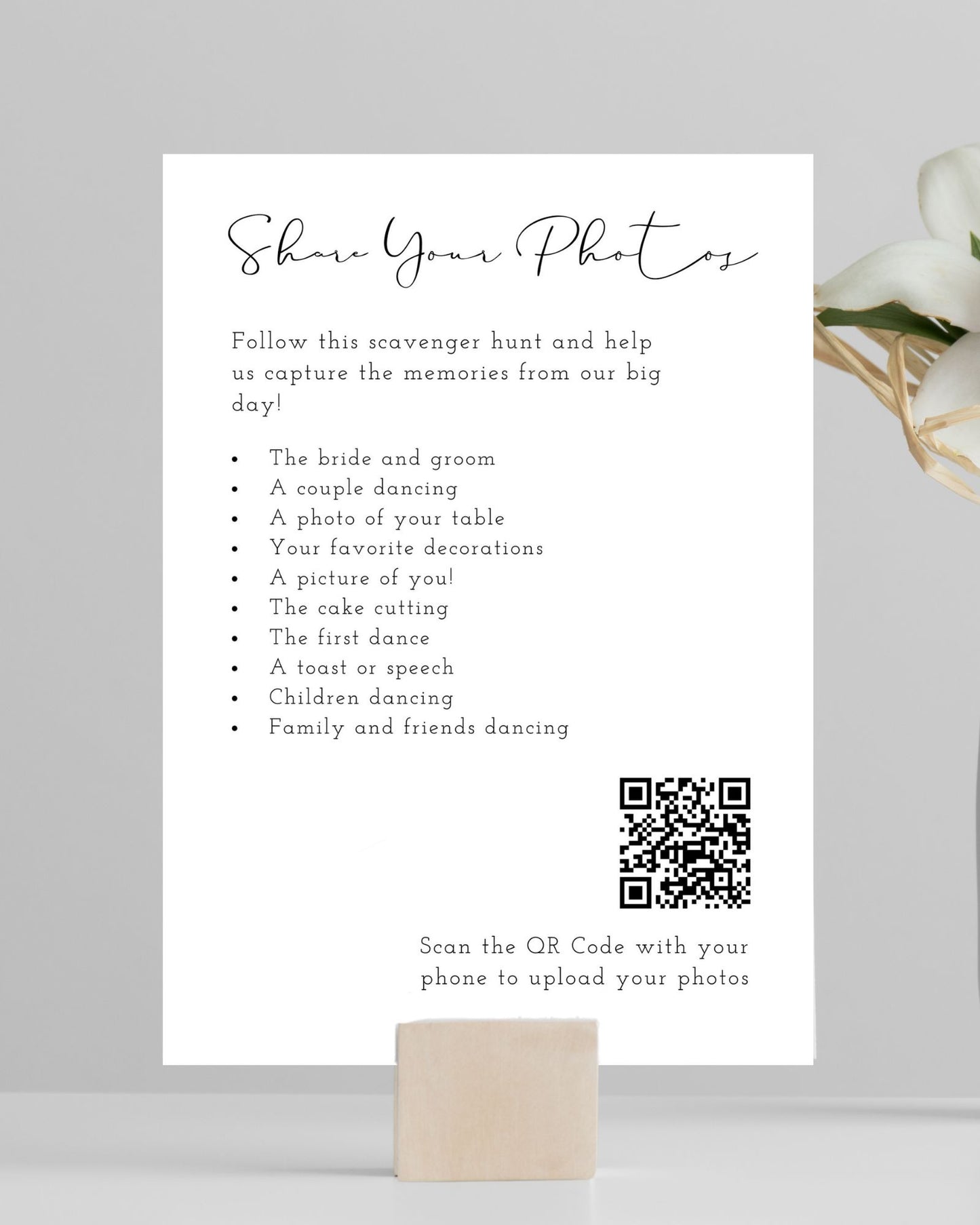 Cherished Moments: Wedding Photo Scavenger Hunt QR Code Sign