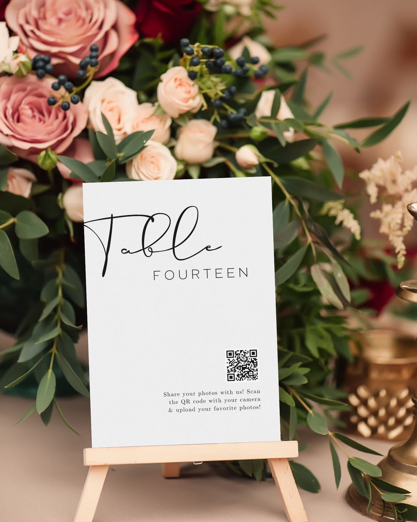 Stylish Guest Photo Submission QR Code Sign with Table Number