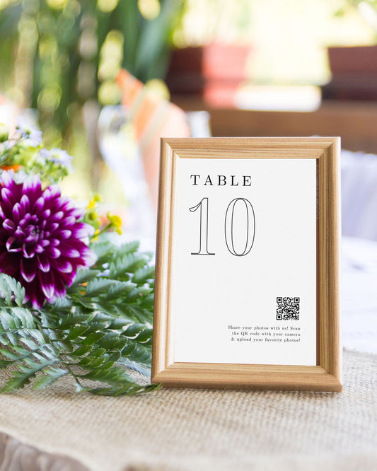 Chic QR Code Sign for Collecting Wedding Snapshots with Table Number