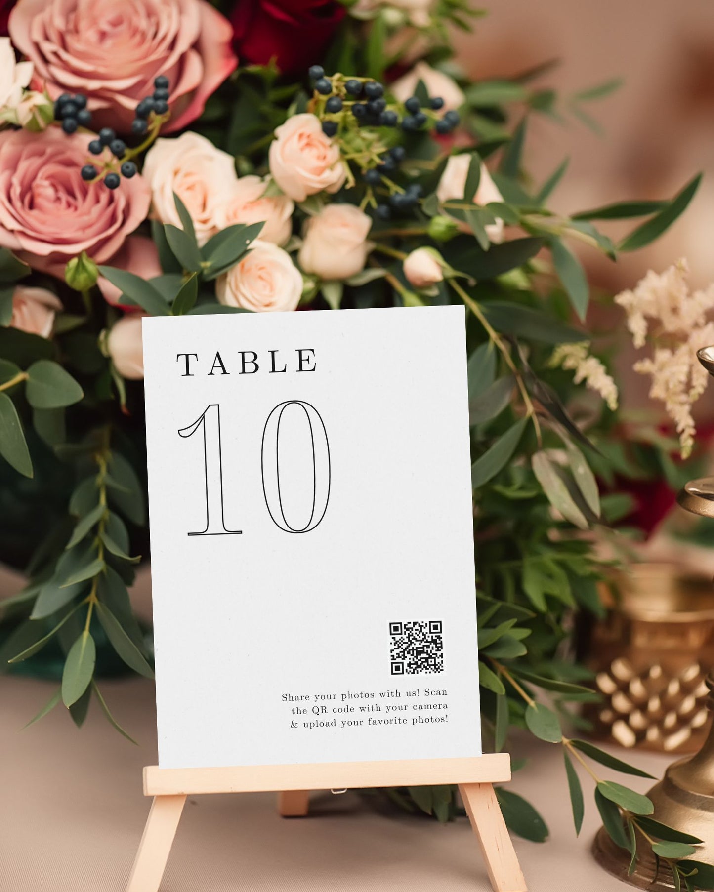 Chic QR Code Sign for Collecting Wedding Snapshots with Table Number