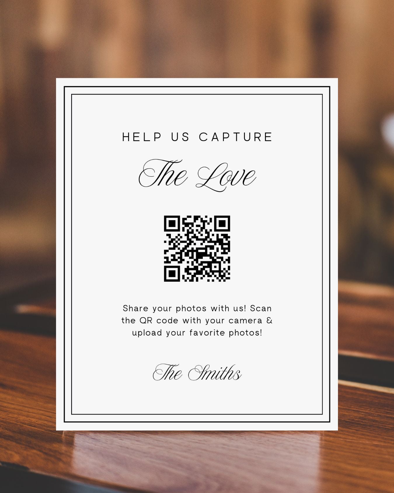 Effortless Wedding Guest Photo Sharing QR Code Sign - Capture the Love