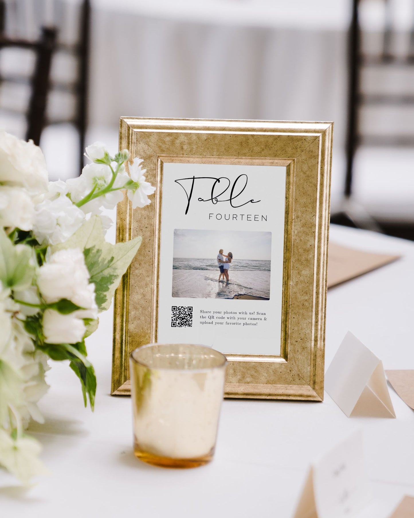 Fun Wedding Guest Photo Collection QR Code Sign with Table Number