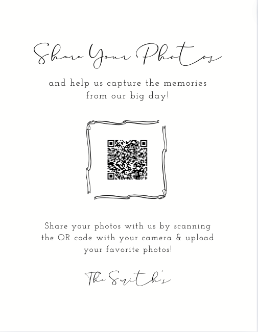 Modern QR Code Wedding Sign for Photo Sharing - Share Your Photos