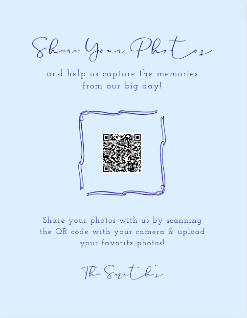 Delightful QR Code Sign for Collecting Wedding Photos - Share Your Photos