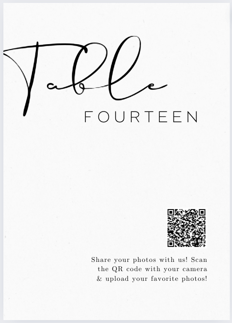 Stylish Guest Photo Submission QR Code Sign with Table Number