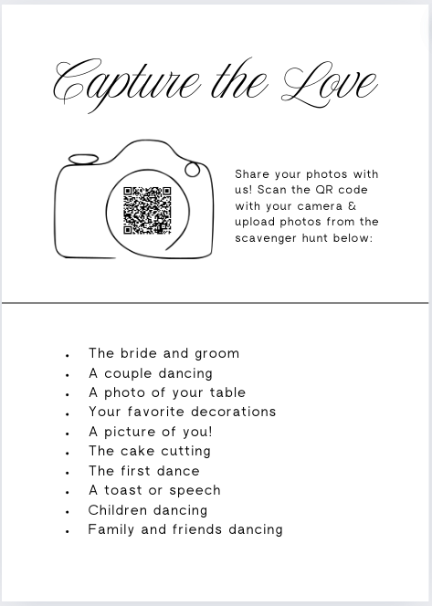 Memories Made Together: Wedding Photo Scavenger Hunt QR Code Sign