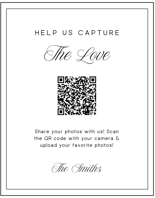 Effortless Wedding Guest Photo Sharing QR Code Sign - Capture the Love