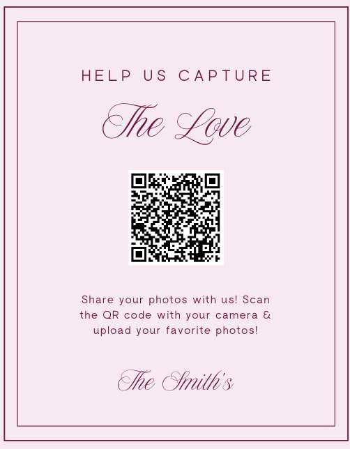 Elegant QR Code Wedding Sign for Photo Uploads - Capture the Love