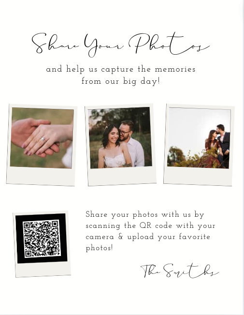 Personalized Wedding Guest Photo Collection QR Code Sign - Share Your Photos