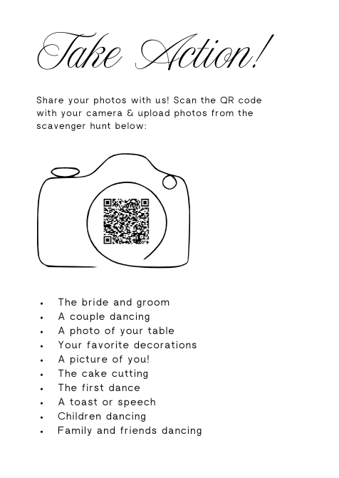 Share Your Joy: Wedding Photo Scavenger Hunt QR Code Sign