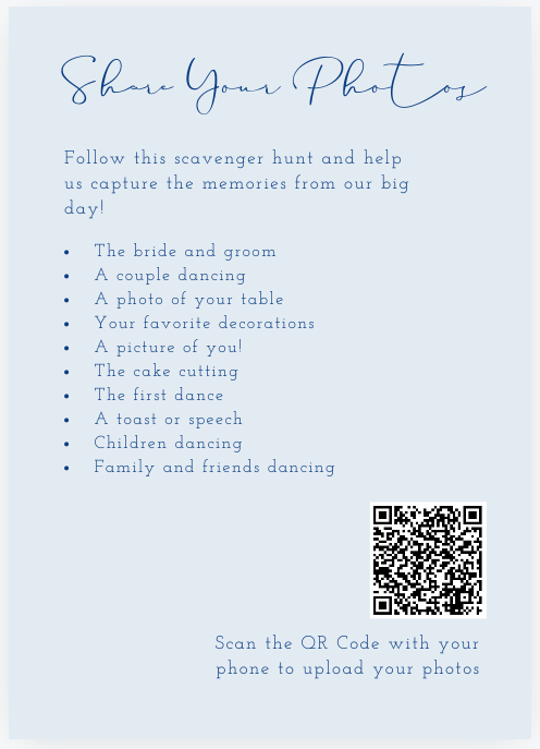 Love & Laughter: Wedding Photo Scavenger Hunt QR Code Sign