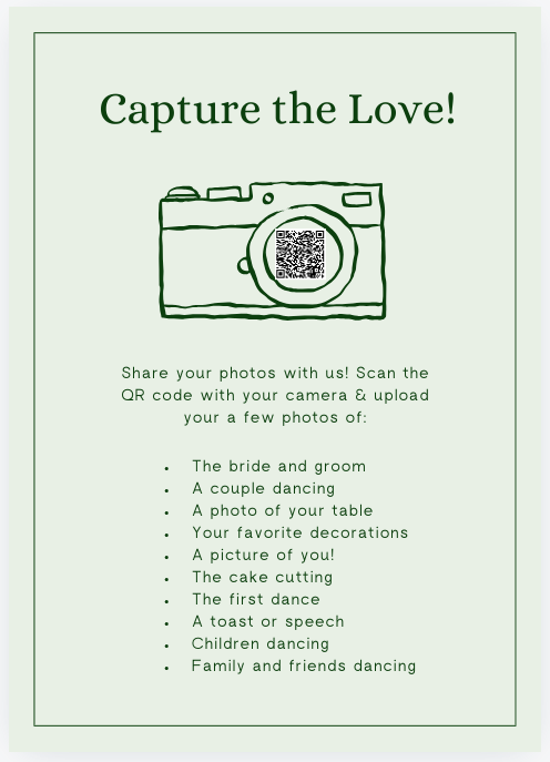 Memories in the Making: Wedding Photo Scavenger Hunt QR Code Sign